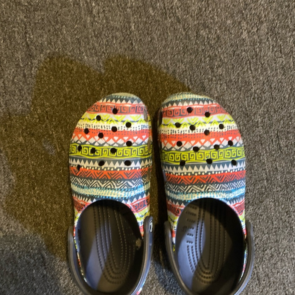 Multi color tribal crocs